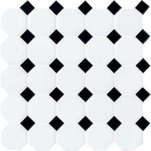 Daltile Matte White with Black Dot 12 in. x 12 in. x 6 mm Ceramic Octagon/Dot Mosaic Tile (10 sq. ft. / case)-65012OCT21CC1P2 100189739