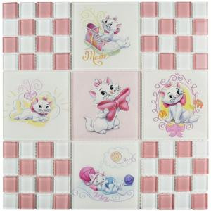 Disney Aristocats Pink 11-3/4 in. x 11-3/4 in. x 5 mm Glass Mosaic Tile-WDSCAT22 206638282