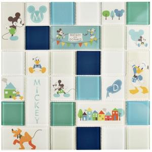 Disney Classic Aqua 11-3/4 in. x 11-3/4 in. x 5 mm Glass Mosaic Tile-WDSCLS36 206638285