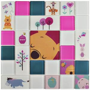 Disney Pooh and Friends Pink 11-3/4 in. x 11-3/4 in. x 5 mm Glass Mosaic Tile-WDSPOO33 206638295