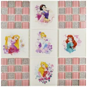 Disney Princesses Pink 11-3/4 in. x 11-3/4 in. x 5 mm Glass Mosaic Tile-WDSPRS43 206638298