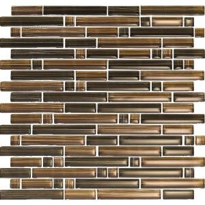 Epoch Architectural Surfaces Brushstrokes Marrone-1503-S Strips Mosaic Glass Mesh Mounted - 2 in. x 12 in. Tile Sample-MARRONE SAMPLE 203153171