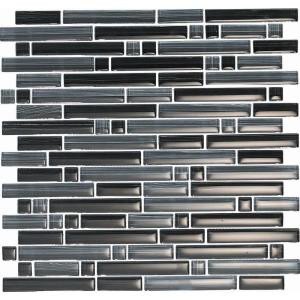 Epoch Architectural Surfaces Brushstrokes Nero-1501-S Strips Mosaic Glass Mesh Mounted - 2 in. x 12 in. Tile Sample-NERO SAMPLE 203153165