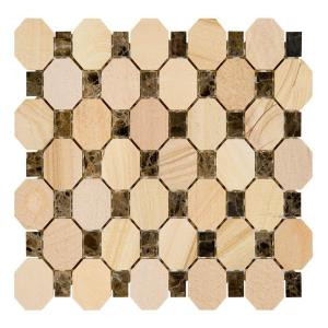 Jeffrey Court Coconut Bark 10-7/8 in. x 11-1/8 in. x 7.54 mm Sandstone/Dark Emperador Mosaic Wall Tile-99770 205594408