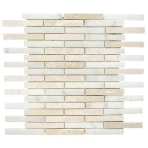 Jeffrey Court Malibu Mini Brick 12 in. x 14 in. x 8 mm Beige/White Marble Mosaic Wall Tile-99723 204659690