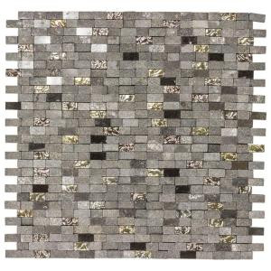Jeffrey Court Mystical Mini Brick 12.75 in. x 12.125 in. x 8 mm Glass and Black Marble Mosaic Wall Tile-99718 204659745