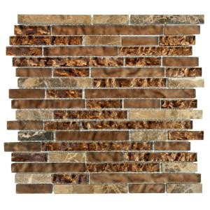 Jeffrey Court Walnut Foil Emperador Pencil 12 in. x 12 in. x 8 mm Glass Marble Mosaic Wall Tile-99601 202945227