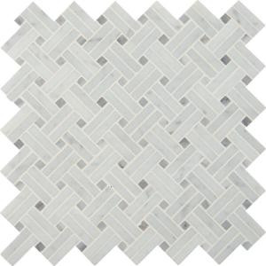 MS International Carrara White Basketweave 12 in. x 12 in. x 10 mm Polished Marble Mesh-Mounted Mosaic Tile (10 sq. ft. / case)-SMOT-CAR-BW2P 205762412