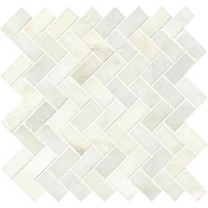 MS International Greecian White Herringbone Pattern 12 in. x 12 in. x 10 mm Polished Marble Mesh-Mounted Mosaic Tile (10 sq. ft. / case)-SMOT-GRE-HBP 206279726