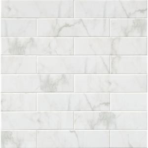 MS International Marmi Blanco White 4 in. x 16 in. Glazed Ceramic Wall Tile (11 sq. ft. / case)-NHDMARBLA4X16 206638691