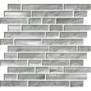 MS International Silver Canvas Interlocking 12 in. x 12 in. x 8 mm Glass Mesh-Mounted Mosaic Tile (10 sq. ft. / case)-GLSIL-SILCAN8MM 206279722