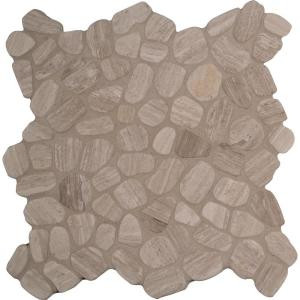 MS International White Oak River Rock 12 in. x 12 in. x 10 mm Tumbled Marble Mesh-Mounted Mosaic Tile (10 sq. ft. / case)-PEB-WHTOAK 205858980