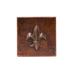 Premier Copper Products 4 in. x 4 in. Hammered Copper Fleur De Lis Decorative Wall Tile in Oil Rubbed Bronze (8-Pack)-T4DBF_PKG8 206856752