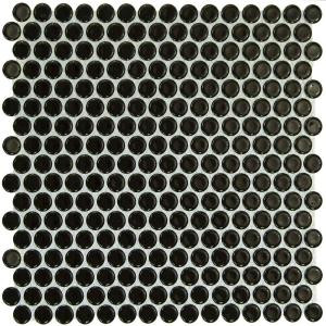 Splashback Tile Bliss Penny Round Black 12 in. x 12 in. x 10 mm Polished Ceramic Floor and Wall Tile-BLISSPNYRNDPOLBLK 206496918