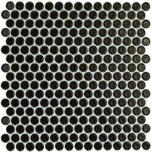 Splashback Tile Bliss Penny Round Polished Black Ceramic Mosaic Floor and Wall Tile - 3 in. x 6 in. Tile Sample-T1C3 206497021