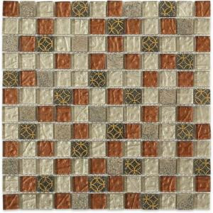 Splashback Tile Carved Redwood Blend 1 in. x 1 in. Marble and Glass Tile Mosaic Tiles - 6 in. x 6 in. Tile Sample-R5B6 203218134