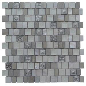 Splashback Tile Charm II Silver 12 in. x 12 in. x 8 mm Glass and Stone Mosaic Tile-CHRM-II-SILVER-GLASTONE 206347011