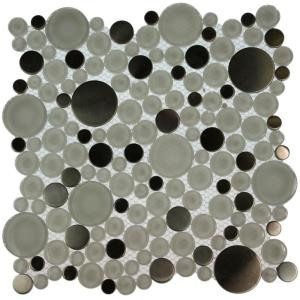 Splashback Tile Contempo Eskimo Pie Circles 12 in. x 12 in. x 8 mm Glass Mosaic Floor and Wall Tile-CONTEMPO ESKIMO PIE CIRCLES GLASS TILE 203288518