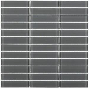Splashback Tile Contempo Smoke Gray 11.75 in. x 11.75 in. x 8 mm Polished Glass Mosaic Floor and Wall Tile-CONTEMPO SMOKE GRAY POLISHED 1 X 4 203061407