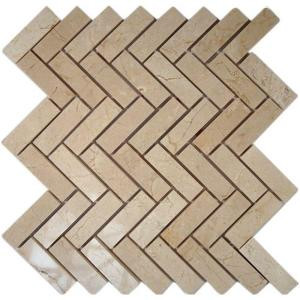 Splashback Tile Crema Marfil Herringbone 12 in. x 12 in. x 8 mm Marble Floor and Wall Tile-CREMA MARFIL HERRINGBONE MARBLE TILE 203478148