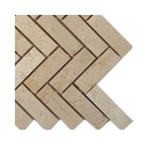 Splashback Tile Crema Marfil Herringbone Marble Mosaic Floor and Wall Tile - 3 in. x 6 in. x 8 mm Tile Sample-L3C11 STONE TILES 203478149