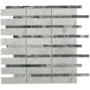 Splashback Tile Elder White Carrera and Dark Brdiglio Line 12 in. x 12 in. x 10 mm Polished Marble Mosaic Tile-HD-ELWTCRABRDG 206641656