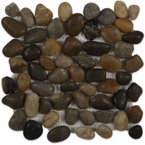 Splashback Tile Flat 3D Pebble Rock Multicolor Stacked 12 in. x 12 in. x 8 mm Stone Mosaic Floor and Wall Tile-FLAT 3DPEBBLEROCKMULTICOLORSTACKEDMARBLE 203478138