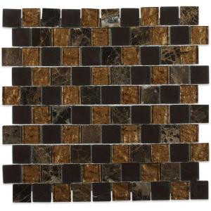 Splashback Tile Inheritance Brown Terra 12-1/2 in. x 12-1/2 in. x 8 mm Marble and Glass Mosaic Tile-INHERITANCEBRWNTERA 206496856