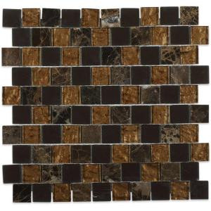 Splashback Tile Inheritance Brown Terra Marble and Glass Mosaic Wall Tile - 3 in. x 6 in. Tile Sample-L2C12 206496959