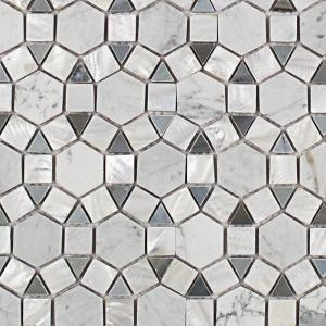 Splashback Tile Noble Hexagon White Carrera and Moonstone 9-3/4 in. x 12-1/4 in. x 10 mm Polished Pearl and Marble Mosaic Tile-NBLHXPLCRMN 206785955