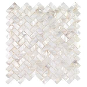 Splashback Tile Pacif White Herringbone Pearl Mosaic Tile - 11.81 in. x 11.81 in. Tile Sample-PACWHTHERISMP 300990175