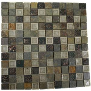 Splashback Tile Roman Selection Emperial Slate With Deco 12 in. x 12 in. x 8 mm Glass Mosaic Floor and Wall Tile-ROMAN SELECTION EMPERIAL SLATEW/DECO 1X1 203478045