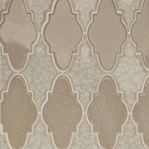 Splashback Tile Roman Selection Iced Light Cream Arabesque Glass Mosaic Tile - 3 in. x 6 in. Tile Sample-T1B9 206203055