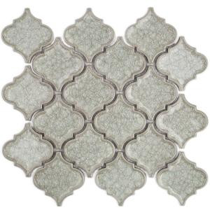 Splashback Tile Roman Selection Iced Light Cream Lantern Glass Mosaic Tile - 3 in. x 6 in. Tile Sample-M1A7 206203051
