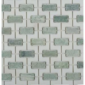 Splashback Tile Rorschack Ming Green and Thassos 12 in. x 12 in. x 10 mm Polished Marble Mosaic Tile-RORMNGRN 206883567