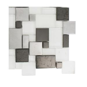 Splashback Tile Tetris Steel Ice Parisian Pattern Glass Mosaic Floor and Wall Tile - 3 in. x 6 in. x 8 mm Tile Sample-R2B6 203218058