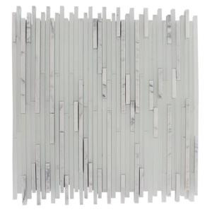 Splashback Tile Tetris Stylus Carrara Ice Pattern 12 in. x 12 in. x 8 mm Glass Mosaic Floor and Wall Tile-TETRIS STYLUS CARRERA 203061301