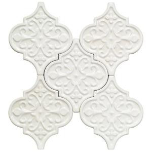 Splashback Tile Vintage Florid Lantern White Ceramic Mosaic Wall Tile - 0.31 in. x 0.31 in. Tile Sample-S1B10 206497042