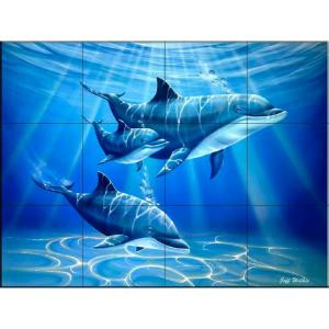 The Tile Mural Store Dolphin Journey 24 in. x 18 in. Ceramic Mural Wall Tile-15-1710-2418-6C 205842821