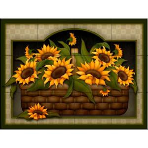 The Tile Mural Store Sunflower Basket 17 in. x 12-3/4 in. Ceramic Mural Wall Tile-15-1507-1712-6C 205842810