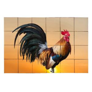 Tile My Style Sunset Rooster 36 in. x 24 in. Tumbled Marble Tiles (6 sq. ft. /case)-TMS0016M3 203458163