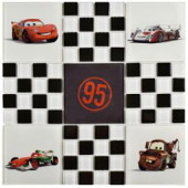 Disney Cars Black and White 11-3/4 in. x 11-3/4 in. x 5 mm Glass Mosaic Tile-WDSCAR44 206638281