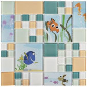 Disney Finding Nemo Aqua 11-3/4 in. x 11-3/4 in. x 5 mm Glass Mosaic Tile-WDSFNM34 206638286