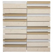 Jeffrey Court Stacked Honey 12.75 in. x 11.75 in. x 8 mm Glass and Beige Marble Mosaic Wall Tile-99706 204659618