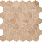 MS International Caramello Hexagon 12 in. x 12 in. x 10 mm Honed and Filled Travertine Mesh-Mounted Mosaic Tile (10 sq. ft. / case)-CARMELLO-2HEXH 205864782