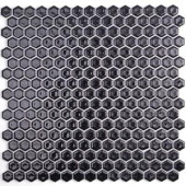 Splashback Tile Bliss Hexagon Black Polished Ceramic Mosaic Floor and Wall Tile - 3 in. x 6 in. Tile Sample-T1D6 206497018
