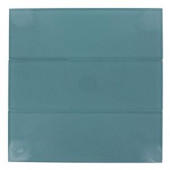 Splashback Tile Contempo 4 in. x 12 in. x 8 mm Turquoise Polished Glass Floor and Wall Tile-CONTEMPOTURQUOISE4X12POLISHEDGLASS TILE 203288468