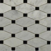 Splashback Tile Diapson White Carrera with Black Dot 10 in. x 10 in. x 10 mm Polished Marble Mosaic Tile-DIACRBKDT 206823037
