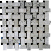 Splashback Tile Magnolia Weave White Carrera 3/4 in. x 2 in. with Black Dot 1/2 in. x 1/2 in. Marble Floor and Wall Tile-MAGNOLIA WEAVE WHITE CARRERA 203061566