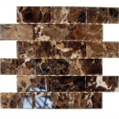 Splashback Tile Rich Dark Emperador Chamfered 12 in. x 12 in. x 8 mm Marble Mosaic Floor and Wall Tile-DARK EMPERADOR BEVELED 203061323